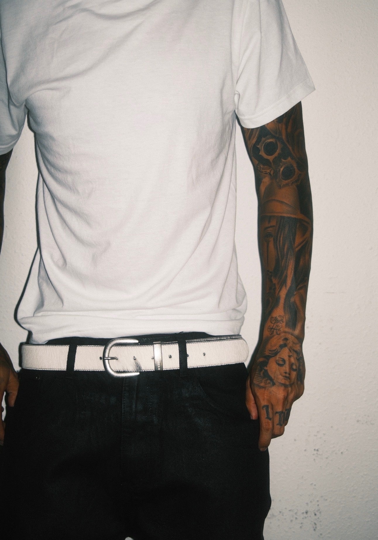 Black & White Cowhide Belt